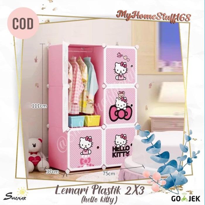 SHENAR LEMARI BAJU ANAK/LEMARI KARTUN/PORTABLE/LEMARI 2X3 HELLO KITTY