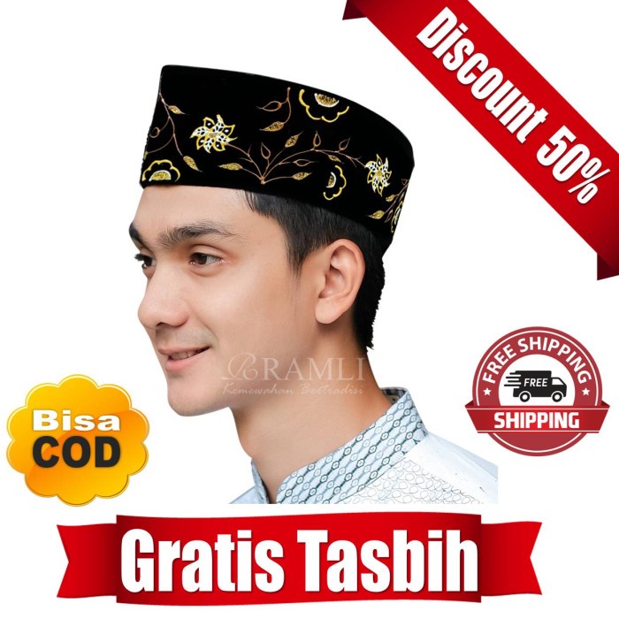 Peci Ramli Songkok Kopyah Hitam Ac Lukis Motif Batik Jawa