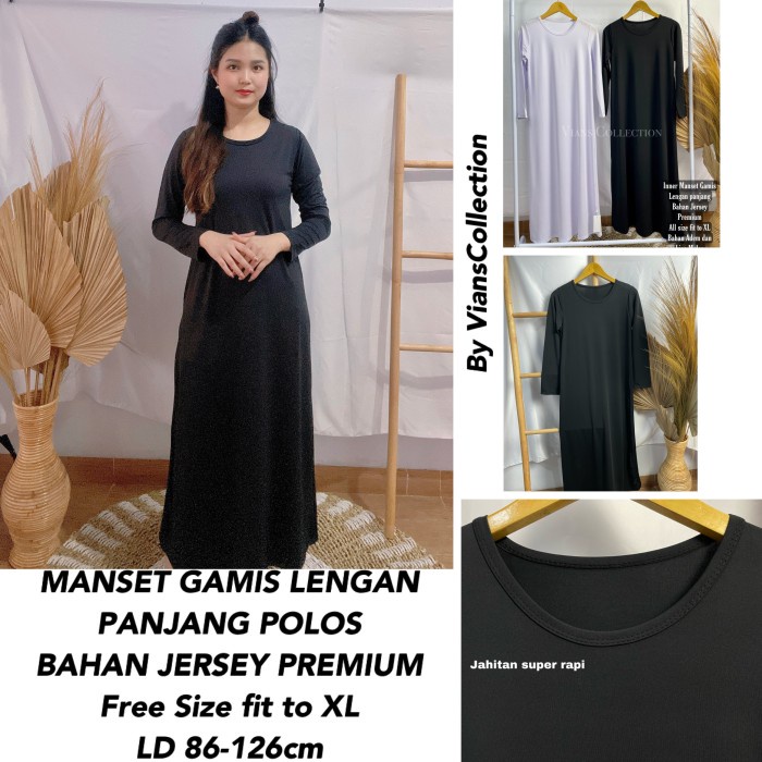 Manset Gamis Lengan Panjang/Inner Dress/Dalaman Gamis/Bahan Jersey Ready