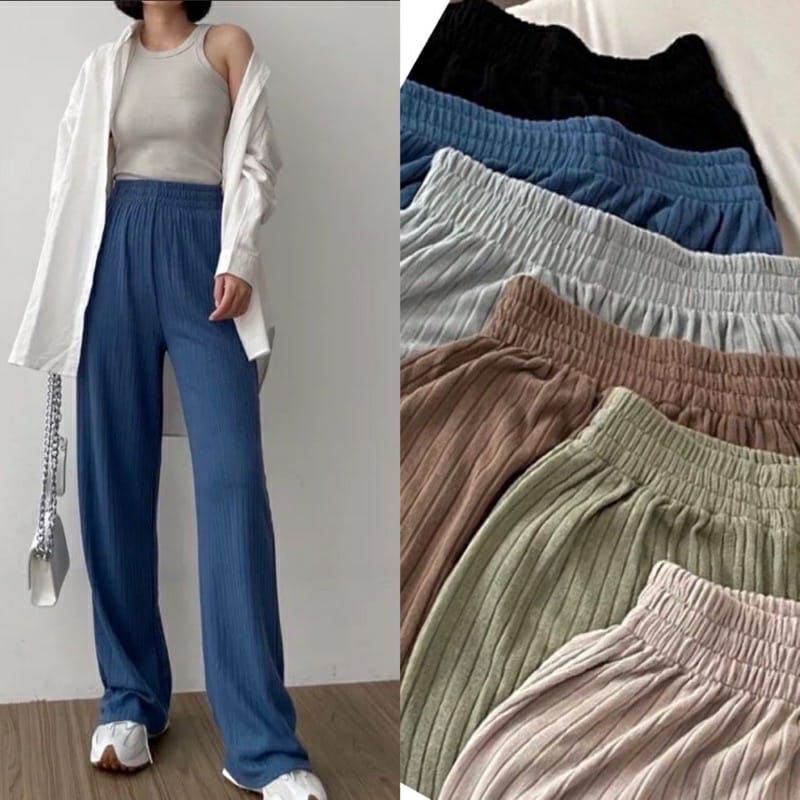 Celana Wanita Kulot High Waist Ootd Korea Style Polos Clana Cewek Kekinian Cwlana Kain Loose Pants P
