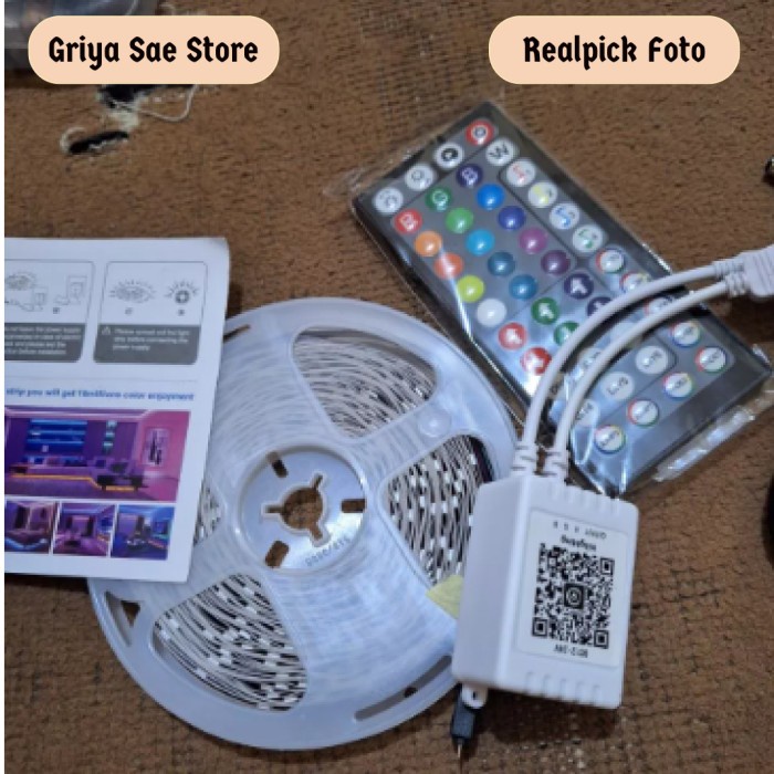 Lampu Rgb Led Strip 5050 Sensor Musik Putih Remote Control 20 Meter