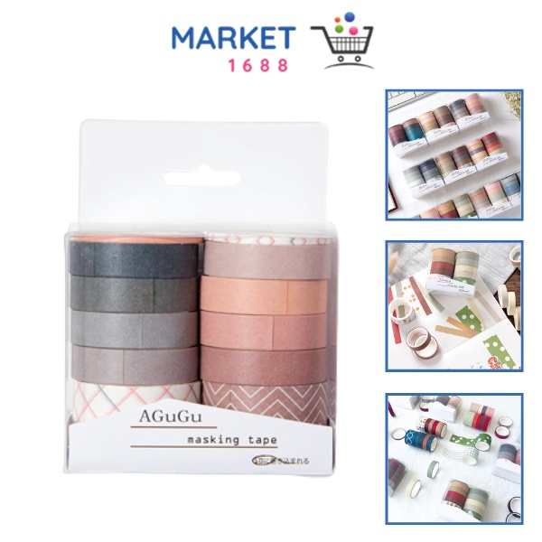 

Market1688 Masking Tape Set 10Pcs Essential Collection Basic Pattern Isi 10 Selotip Bahan Kertas Washi Tape Warna Warni DIY Scrapbook Journal Kotak Box Aeshtetic