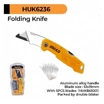 

Pisau Lipat Tukang Gagang Aluminium Folding Knife INGCO HUK6236