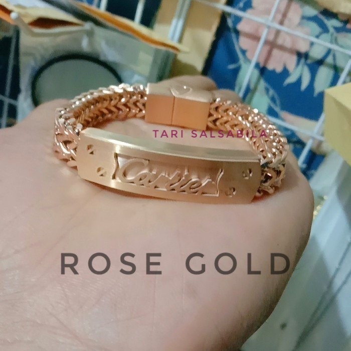 Gelang - Gelang Titanium Pria Rantai Rose Gold Mewah Anti Karat