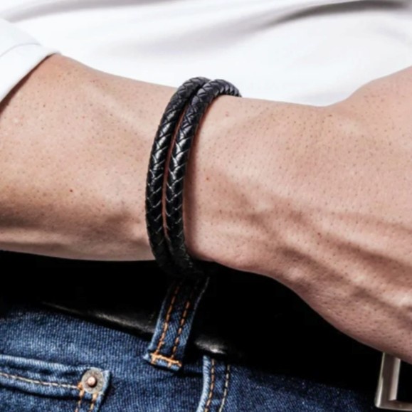 Gelang - Genuine Leather Bracelet Titanium Gelang Pria Wanita Kulit Asli