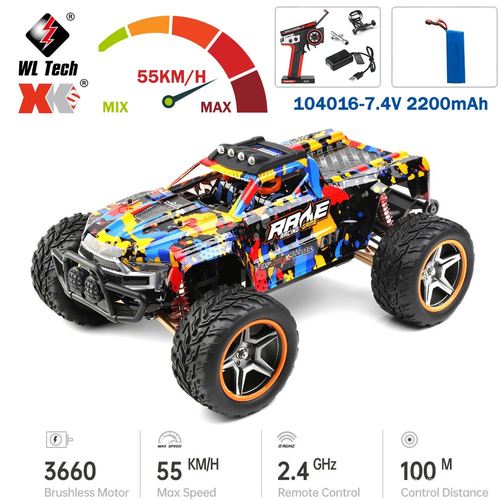 WLtoys 104016 104018 Mobil Balap, Mobil Kendali Jarak Jauh 55Km/Jam 3660 Motor Tanpa Brhless 4WD Alo