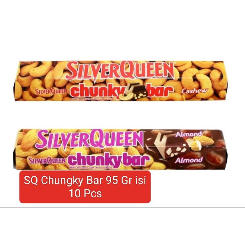 

Ready Silverqueen Chungky Bar 95 Gr Almond X 10 (Isi 10 Batang Cokelat SQ)