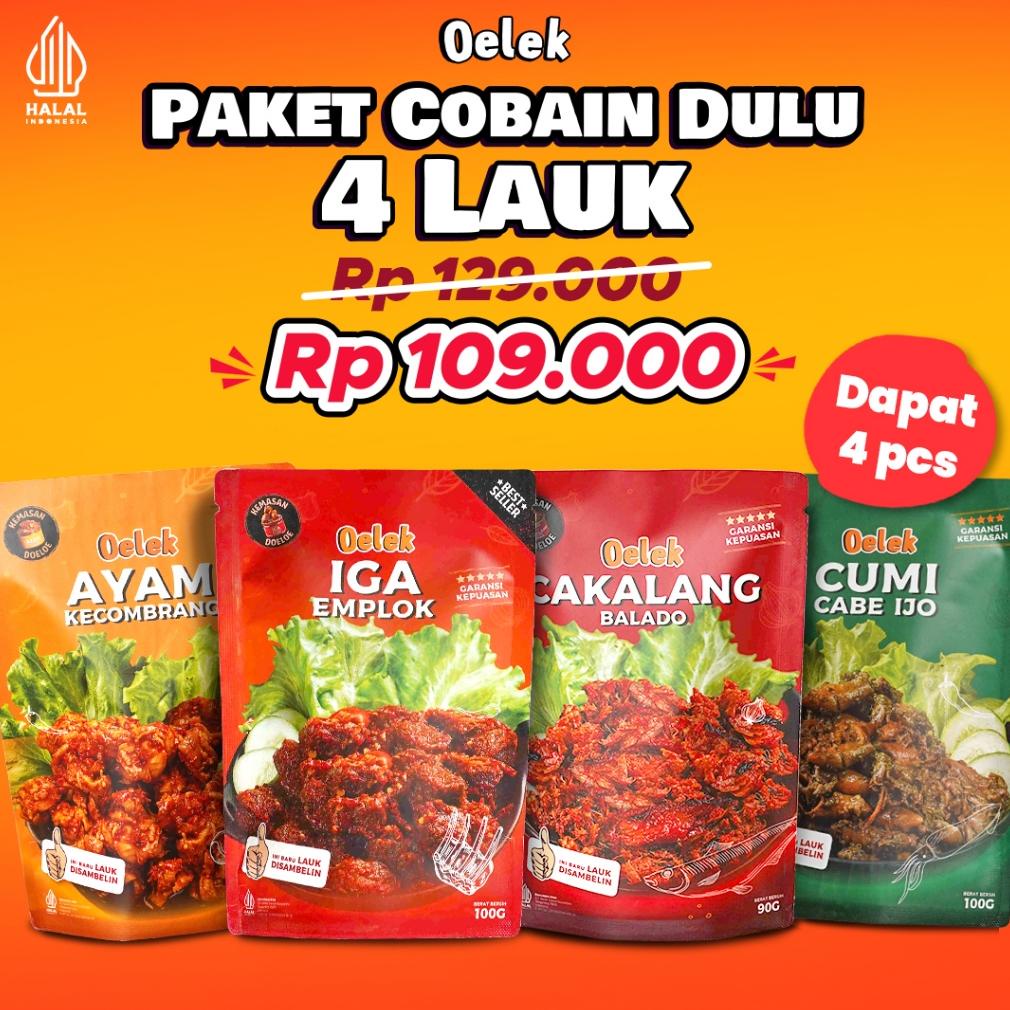 

Ready Oelek Paket Cobain Dulu 4 Laoek / Iga Emplok / Cakalang Balado / Cumi Cabe Ijo / Ayam Kecombrang / Lauk Siap Saji