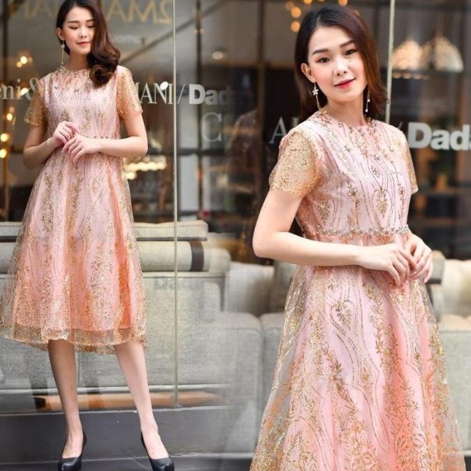 New Dress Pesta Wanita Korea Gereja Gaun Dewasa Baju Natal Imlek Murah Berkualitas