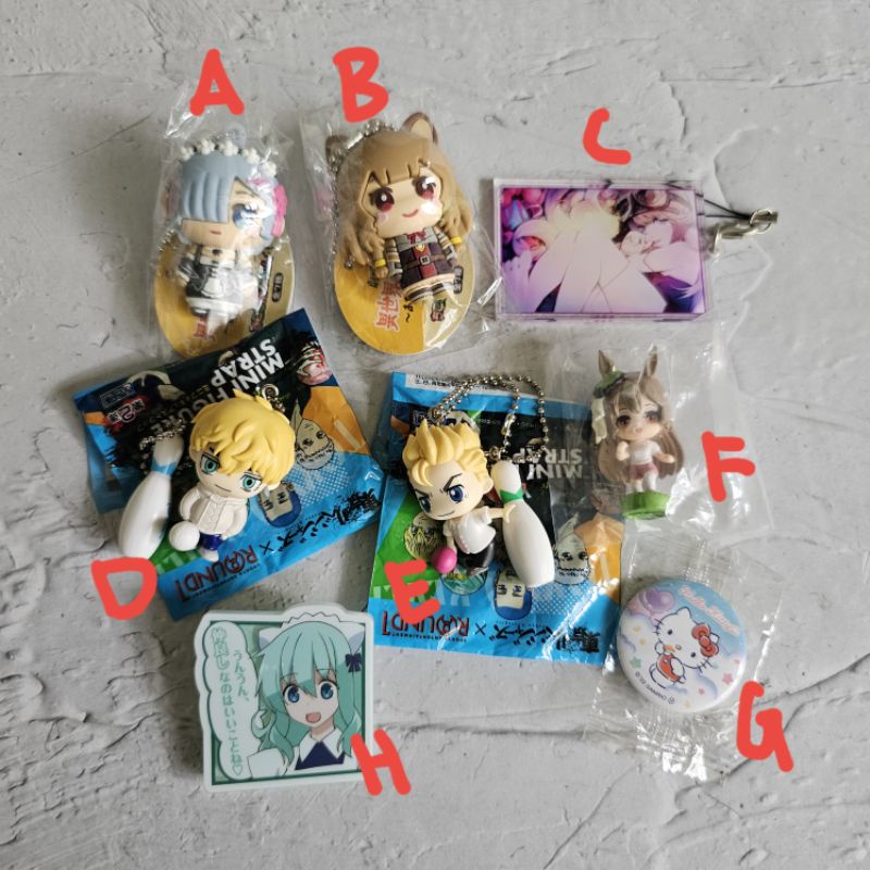 merch mini figure rubber keychain chifuyu hello kitty raphtalia rem