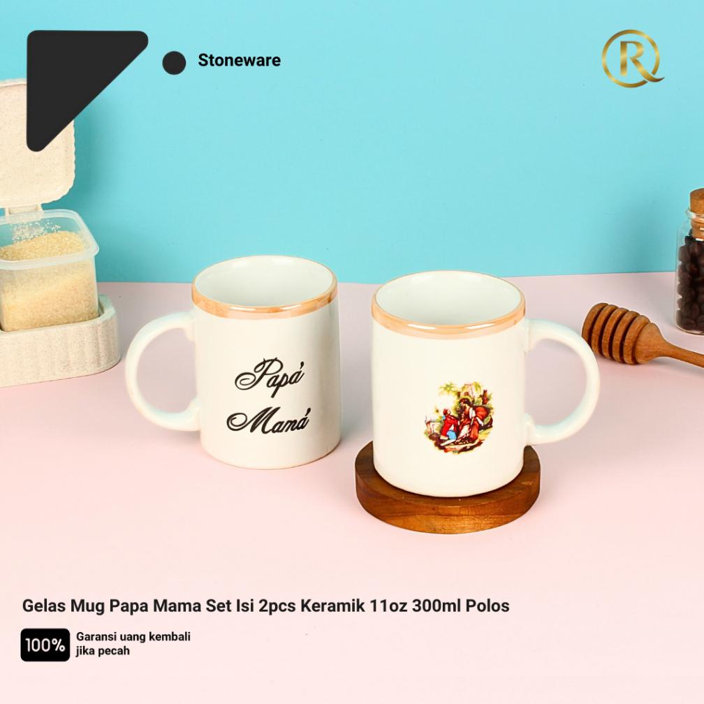 Gelas Mug Papa Mama Set Isi 2pcs Stoneware Keramik 11oz 300ml Polos