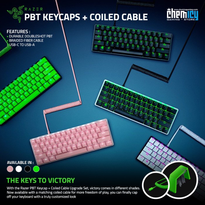 Razer PBT Keycaps 120-Key + Coiled Cable Set for Mechanical Keyboard