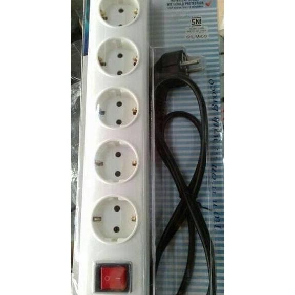 Stop Kontak Broco / Ternal Broco + Kabel 1.5Mtr + Saklar Broco 5 Lubang Putih - 15851