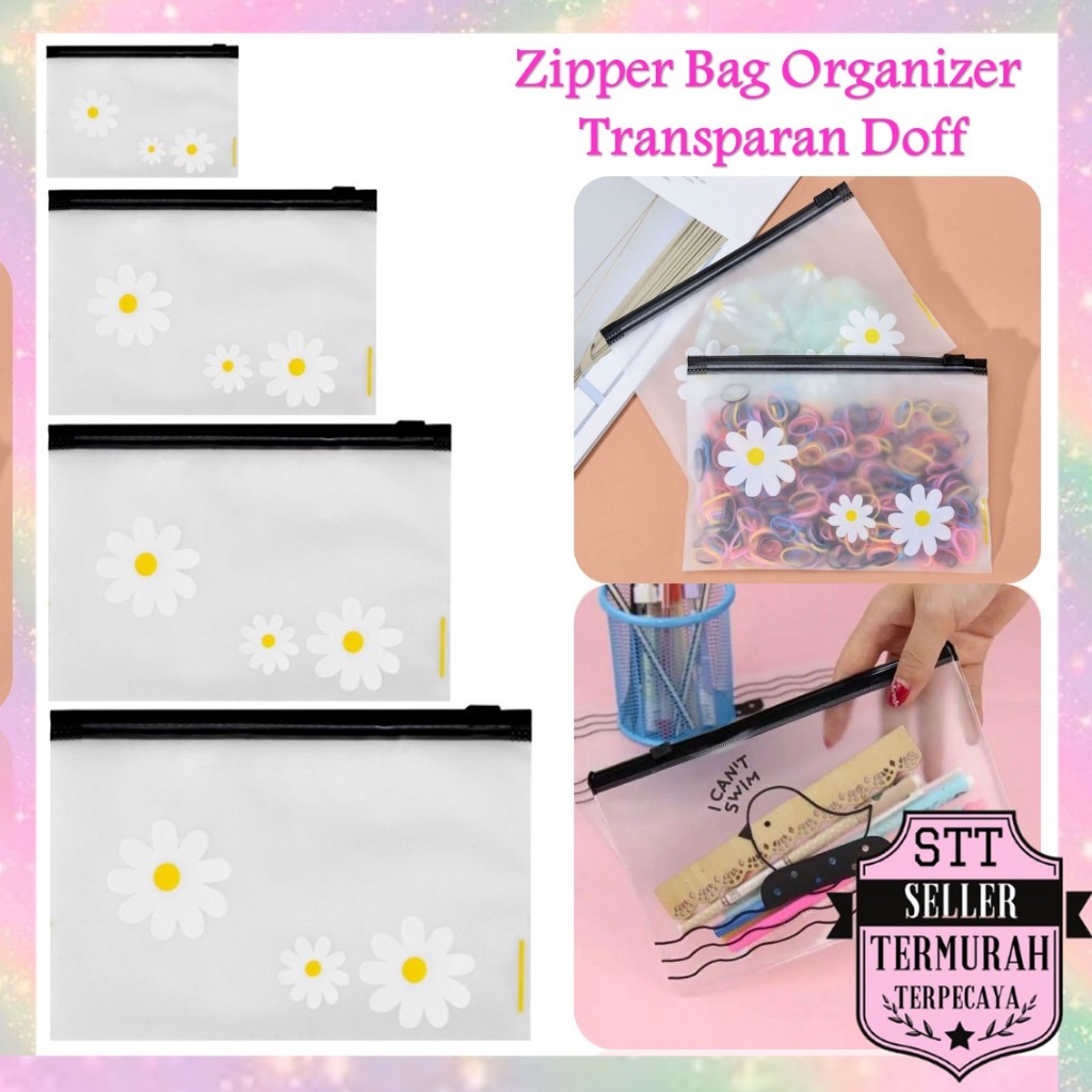 

STT Pouch Ziplock Organizer Transparan Doff Motif Bunga Daisy Zipper Bag Masker Transparan Karakter Little Chick Zip Lock Tempat Pensil Wadah Kosmetik Masker Serbaguna