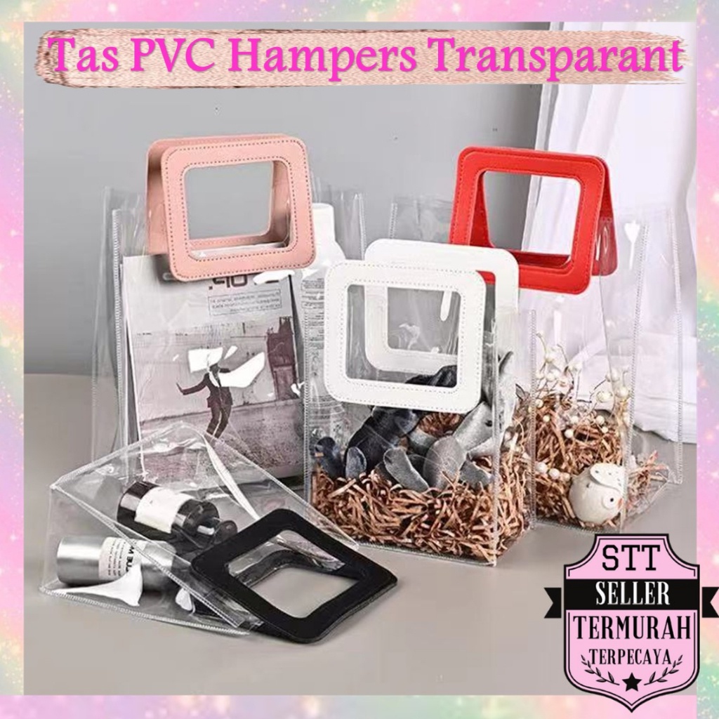 

STT Tas PVC Hampers Transparan Serbaguna Goodie Bag Handle Leather Mika Transparant Handbag Gift Souvenir Murah