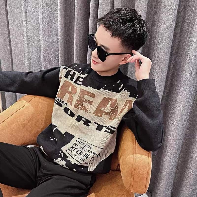 

High-End Men's Knitwear round Neck Printed Temperament Knitted Jacket