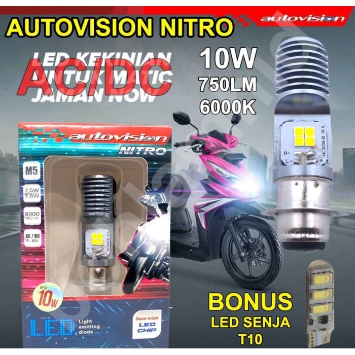 Lampu LED Motor AUTOVISION SUPRA X 125 (putih) Bohlam RZ1 Grs 6bln