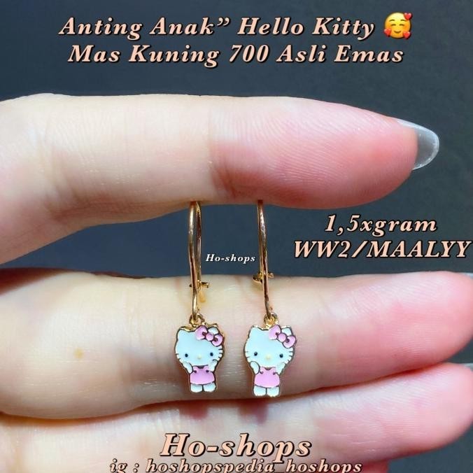 TERBARU ANTING HELLO KITTY PINK MAS KUNING KADAR 700 ASLI EMAS 