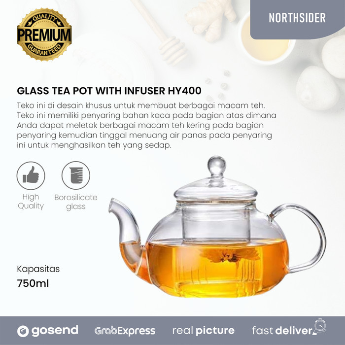 TEA POT GLASS INFUSER 400ML TEKO TEH SARINGAN KACA - HY400