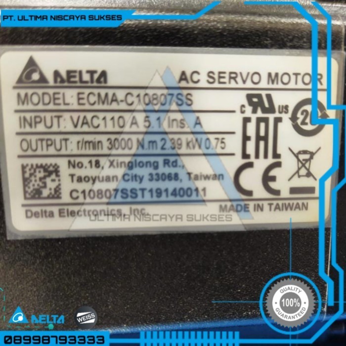 ✅Original Ecma-C10807Ss Servo Motor Delta 750Watt Wi Brake Berkualitas