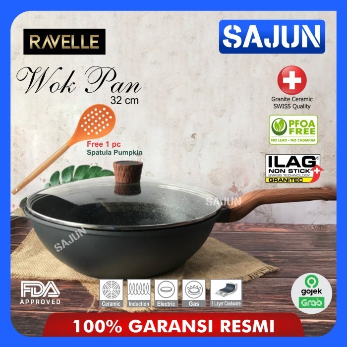 [New Ori] Ravelle Royale Wok Pan 32 Cm With Lid Wajan Dengan Tutup Diskon