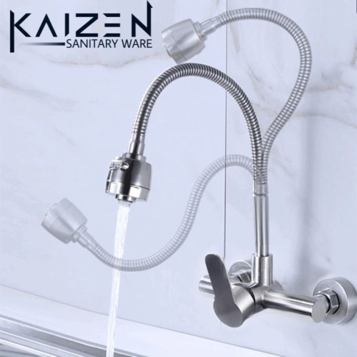 [New Ori] Kran Kitchen Sink Dinding Tembok Panas Dingin Kran Dapur Fleksibel Limited