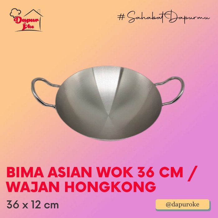 [New Ori] Bima Asian Wok 36 Cm / Wajan Hongkong / Kuali Stainless Diskon