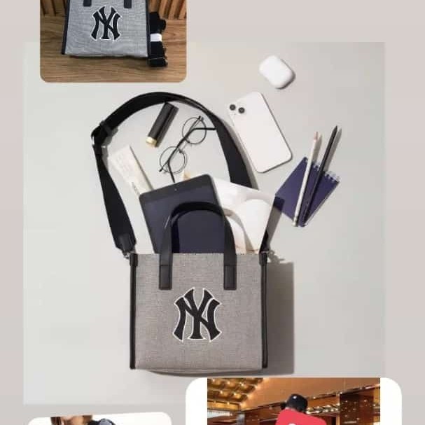 ✅New Ori Mlb Ny Yankees Varsity Canvas Mini Tote Bag Beige Black Terbatas