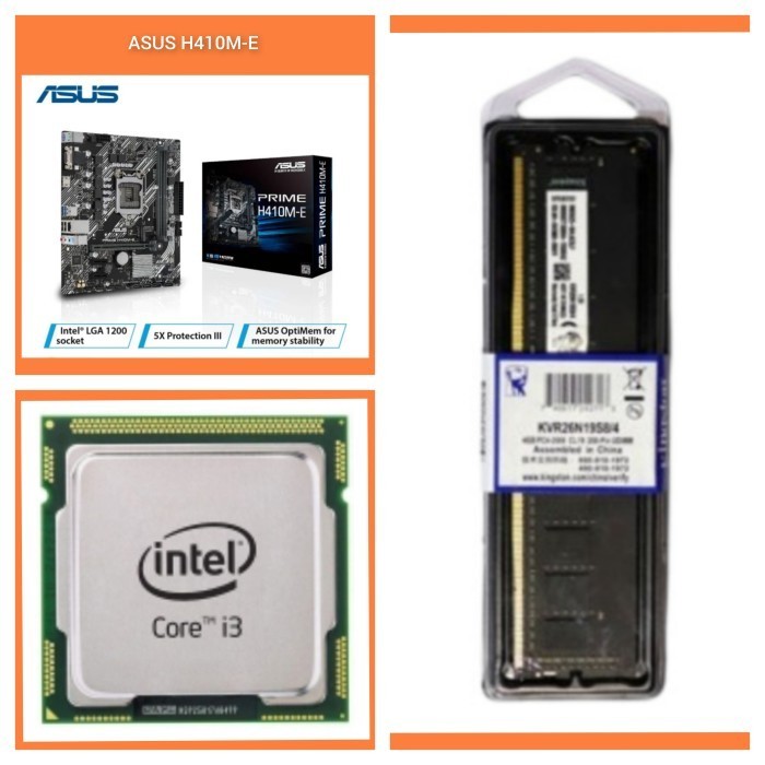 PAKET MOBO ASUS H410 + I3 10105 + RAM 16GB FREE HSF