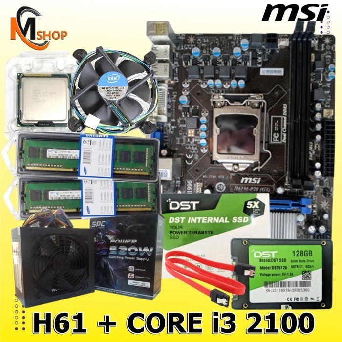 Paket Mobo Intel h61 + Core i3 + Fan + Ram + PSU + SSD Siap pakai