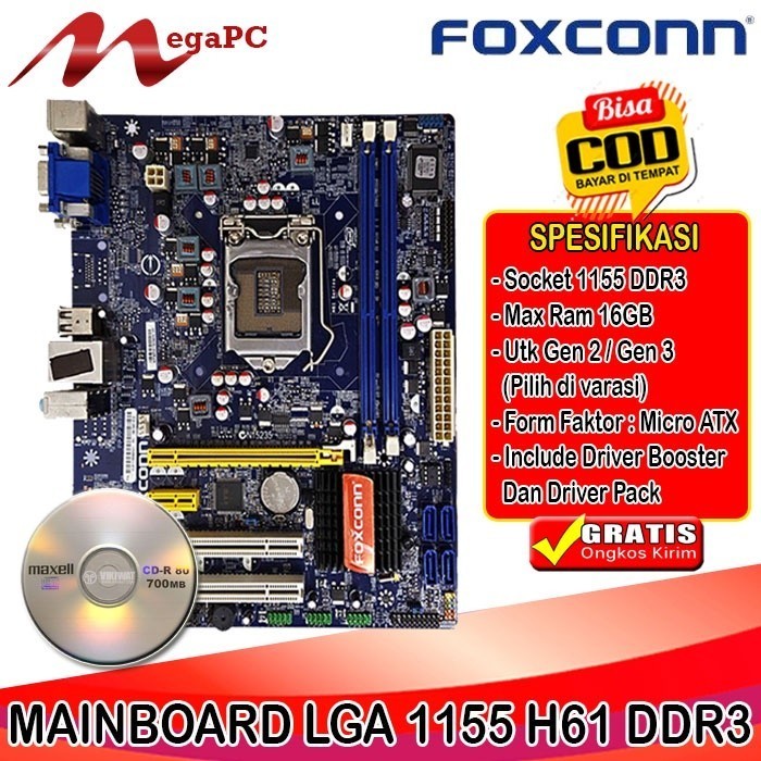 Mobo Mainboard Motherboard Lga 1155 H61 Ddr3 Foxconn