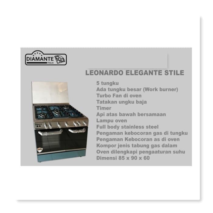 [New] Diamante -Freestanding Cooker Leonardo Elegante Stile Free Spatium 92X Terbatas