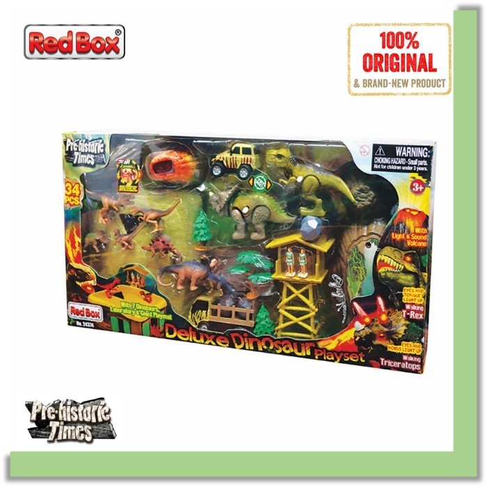 [Ori] Red Box Pre-Historic Times Deluxe Dinosaur Playset T-Rex Triceratops Diskon