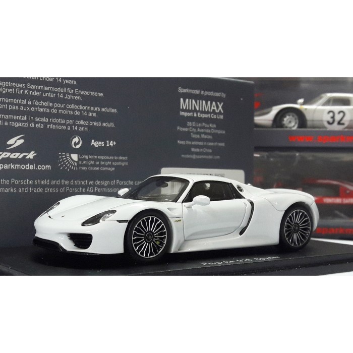 [Original] 1/43 Spark Model Porsche 918 Spider Closed Roof 2014 White Limited