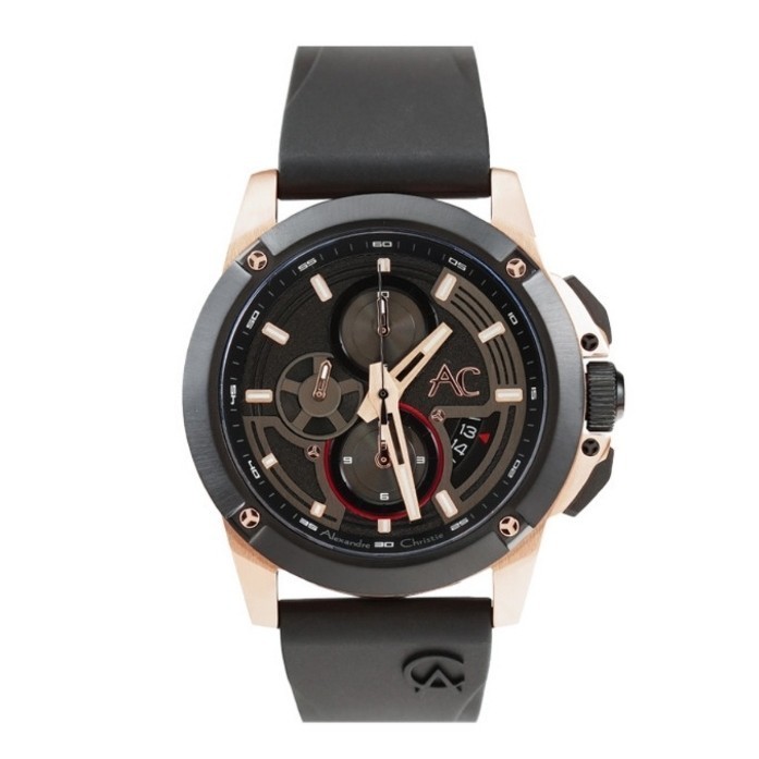 ✅New Alexandre Christie 9602 Black Rosegold Rubber Jam Tangan Pria Original Terbaru