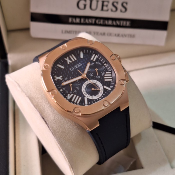 ✅Ori Jam Tangan Pria Guess Headline Gw0571G2 Rosegold Blue Original Terbaru