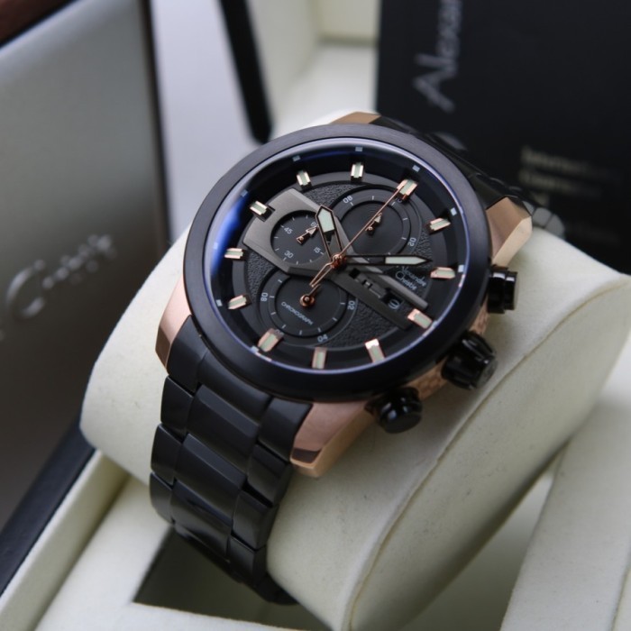 ✅New Ori Jam Tangan Pria Alexandre Christie Ac 6559 Original - Black Rosegold Limited