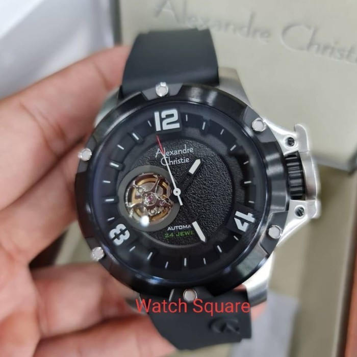✅New Ori Alexandre Christie Original Ac6295 Black Silver Automatic Jam Pria Terbaru