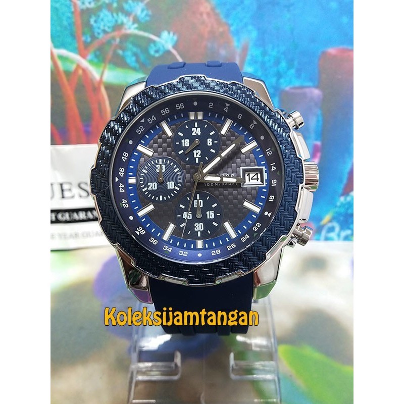 ✅Ori Jam Tangan Pria Guess W1047G2 Silver Biru Original Murah Limited