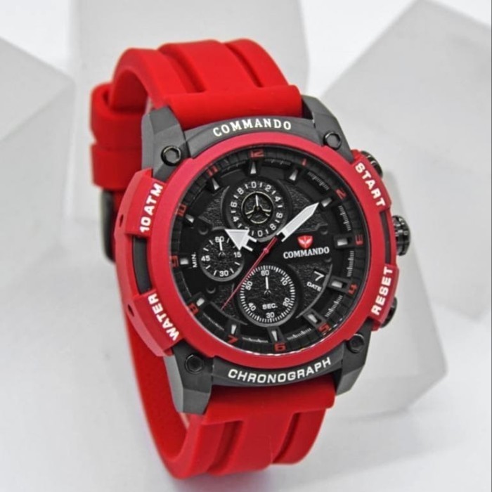 ✅Original Jam Tangan Commando 7004 C 7004G-3 Pria Black Red Rubber Original Terbatas