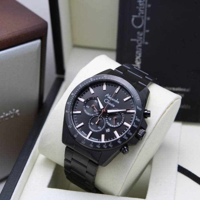 ✅Original Jam Tangan Alexandre Christie Pria Ac 6667 Original- Full Black Limited