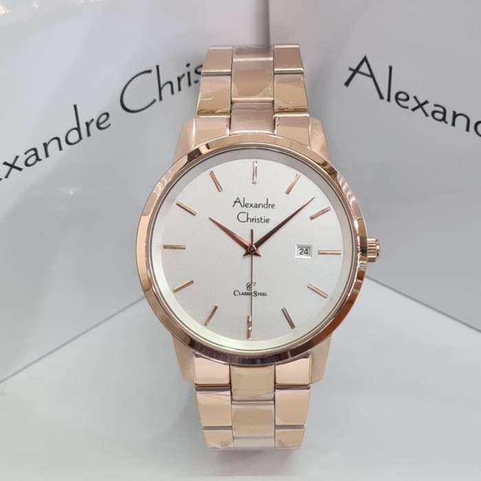 ✅Ready Jam Tangan Pria Alexandre Christie Ac 8645 / Ac8645 Rosegold White Berkualitas