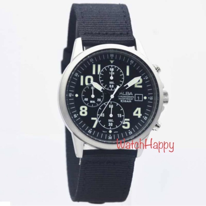 ✅Ready Watchhappy Alba Am3853X1 Mens Chrono Black Dial Nylon Am3853 Original Terbatas