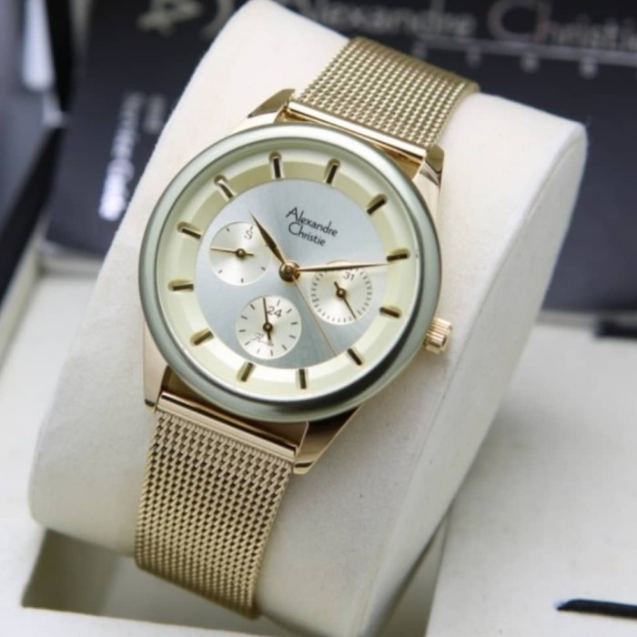 ✅Sale Jam Tangan Wanita Alexandre Christie Original Ac2936 Gold Green Terbaru