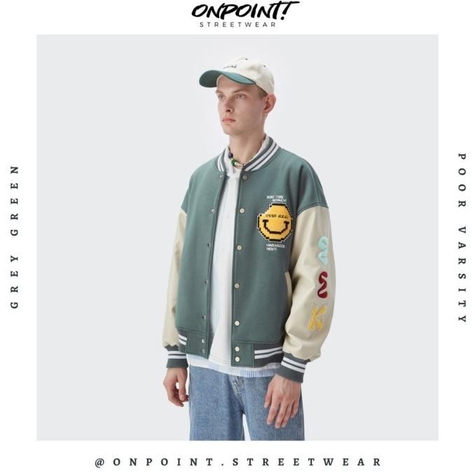 Poor Varsity - Jaket Varsity Pria Oversize Gaya Korea Streetwear