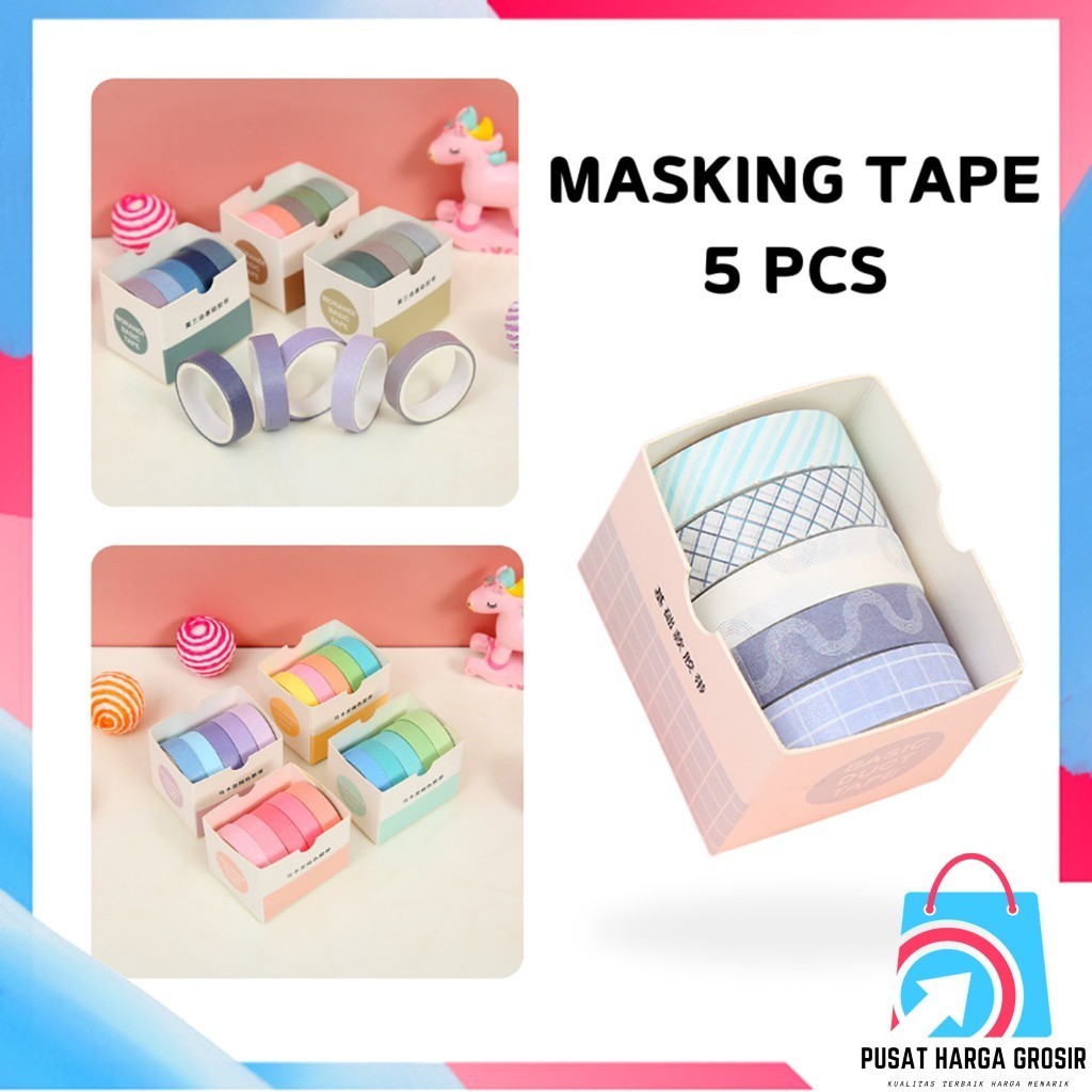 

PHG - Masking Tape Set 5pcs Essential Collection Isi 5 Selotip Bahan Kertas Washi Warna Warni