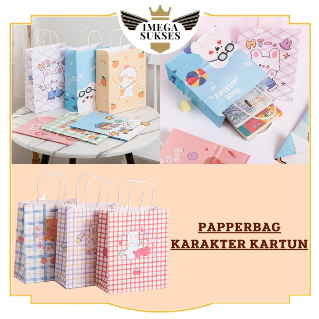 

PHG - Kantong Tentengan Bingkisan Paper Bag Kertas Mini Lucu Aesthetic t Paperbag Karakter Kartun Beruang Lucu Goodie Bag Motif Rabbit & Bear Tas Jinjing Serbaguna Bingkisan Hadiah Hampers Ulang Tahun Anak Kotak Souveni