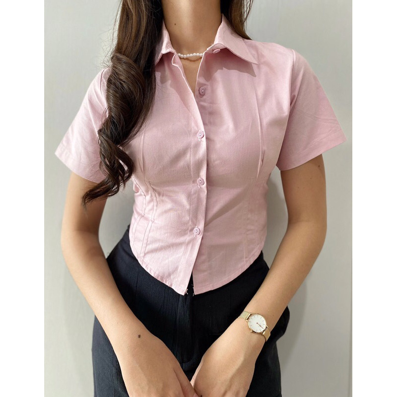 Belle Top Kemeja Crop Wanita Korset