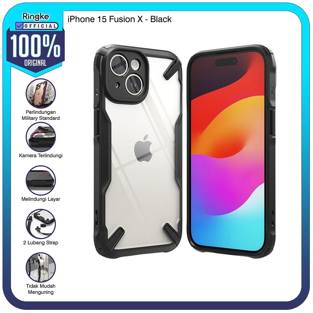 Ringke iPhone 15 Fusion X Black Casing Military Drop Softcase Tipis