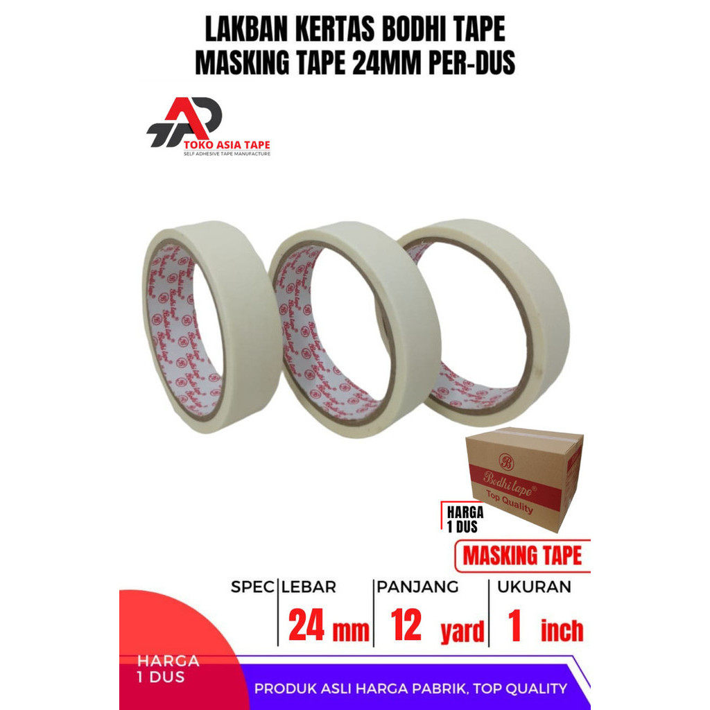 

[Baru] Masking Tape / Lakban Kertas 24Mm X 12Yard Bodhi Tape 1 Dus Termurah Terbaru